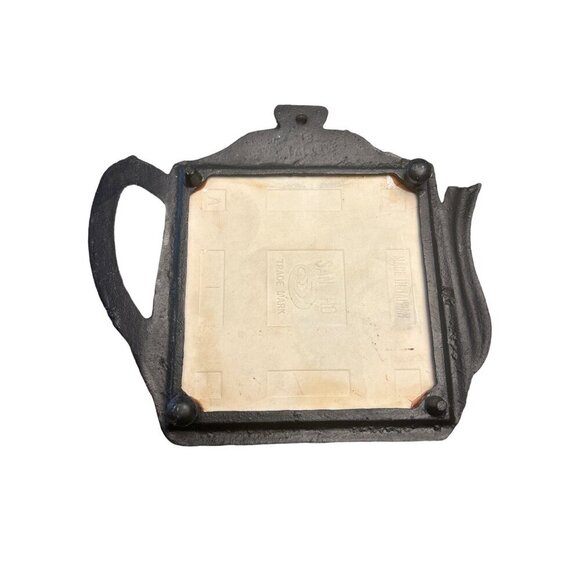 Vintage San Ho Teapot Shaped Cast Iron Trivet With Tile Insert Made In Taiwan - Picture 4 of 8
